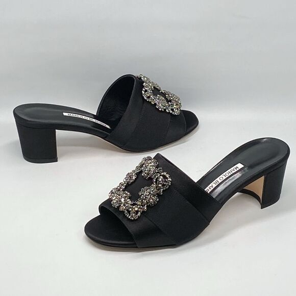 Manolo Blahnik Martanew 50MM Embellished Satin Mules size 37.5 - Picture 11 of 14